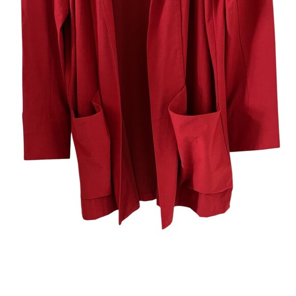 Eileen Fisher Open Front Stretch Crepe Long Jacket In Brick Red Size L - Picture 8 of 15